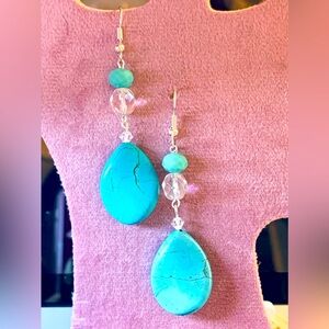 Beautiful handmade turquoise with Swarovski crystals earrings